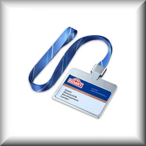 COLORE: Badge blu cordino a strisce blu
