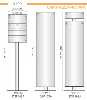 CODICE E ALTEZZA TARGA: DSP15 - 1700 mm. - Altezza Totale con palo: 1780 mm.