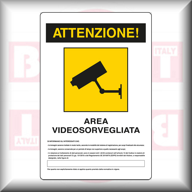 CARTELLO AREA VIDEOSORVEGLIATA 18x12